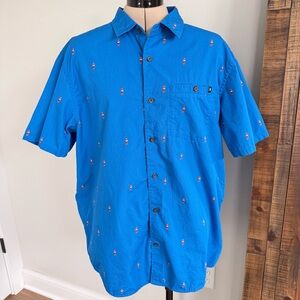 Hurley Mens Organic Cotton Button Up Blue Parrot‎ Print Shirt Size XL